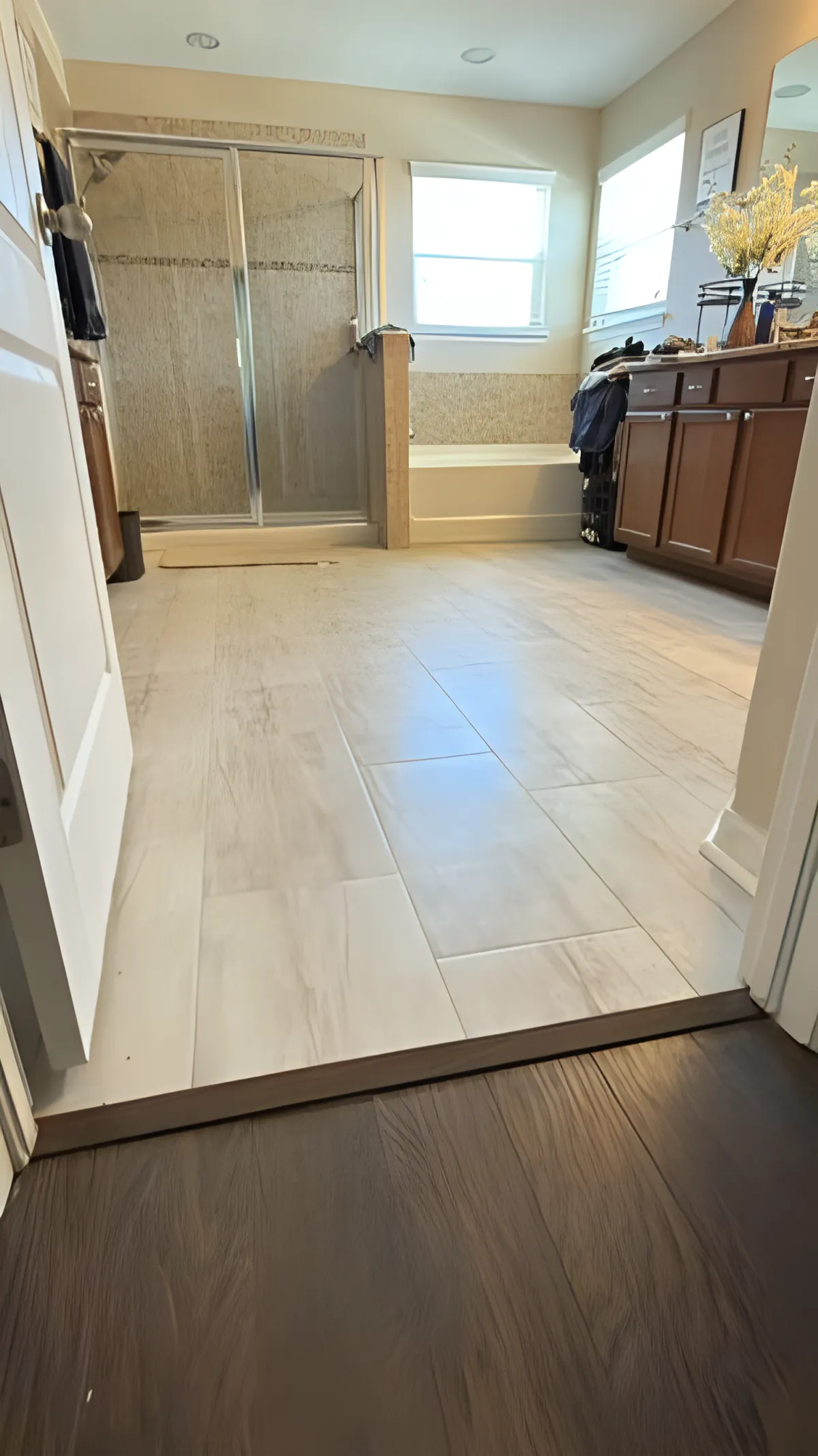 Vinyl plank flooring at a kitchen entry