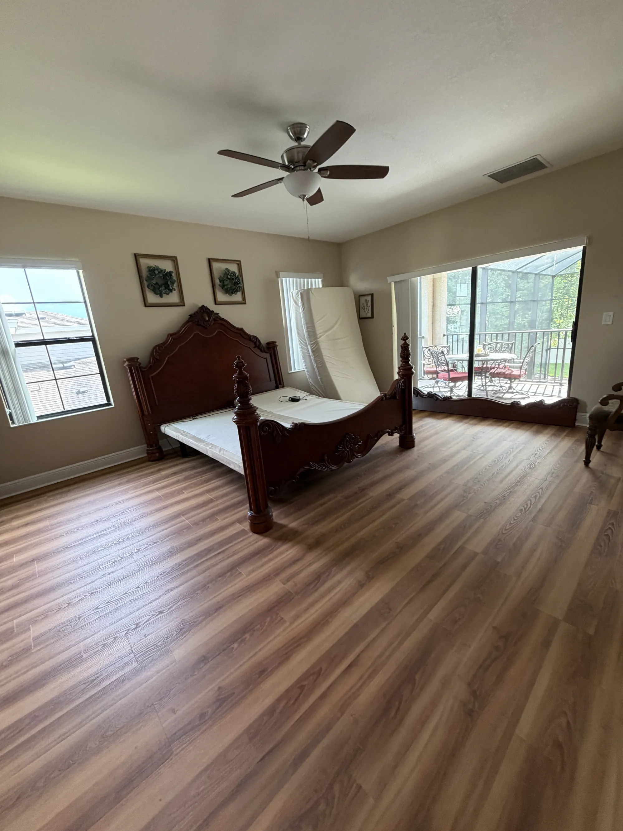 Laminate flooring installed in a bedroom