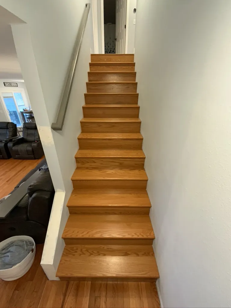 Oak stair treads in a narrow staircase