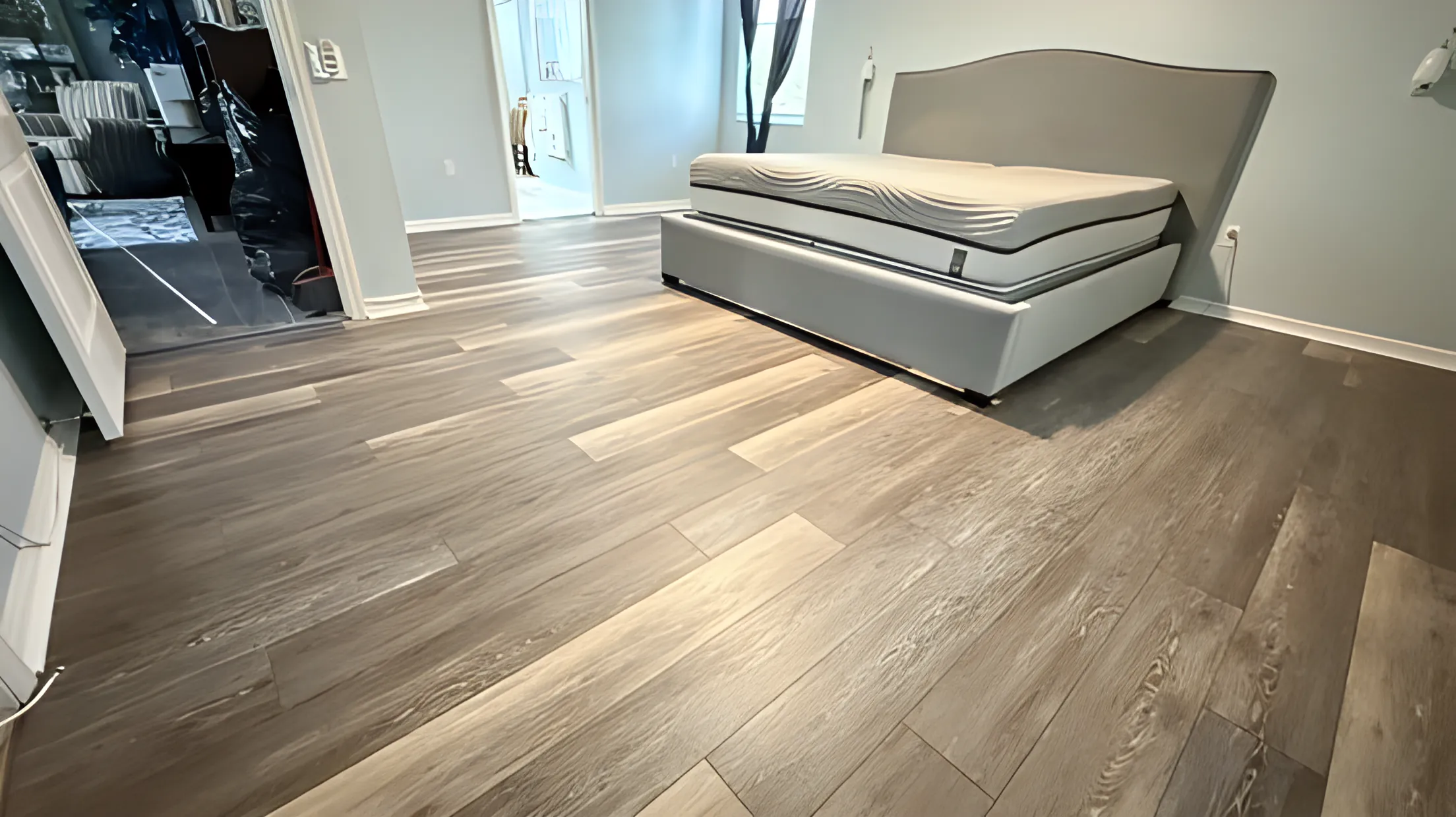 Vinyl plank flooring installed in a bedroom